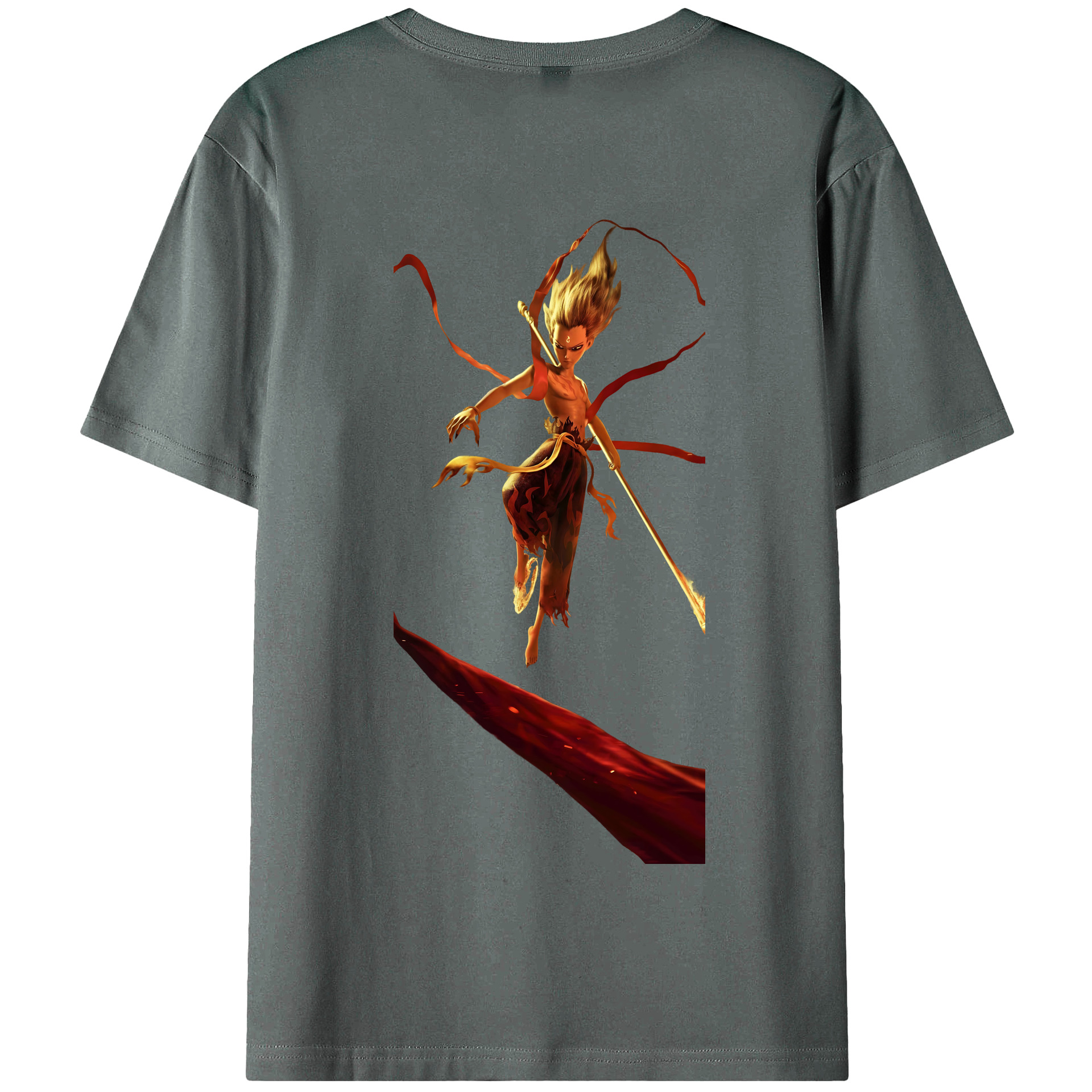 （画像用） Ne Zha 2 ナタ 魔童の大暴れ 綿100％半袖Tシャツ（背面プリント）